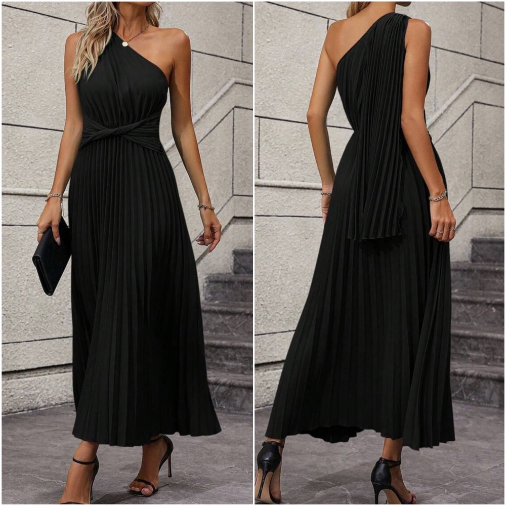 Luxe One Shoulder Pleated Party Evening Wedding Formal Dress - Picture 2 of 10